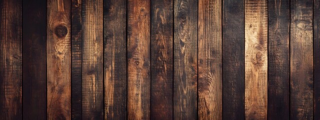 Fototapeta premium Wooden background with dark brown wood planks, a wooden wall texture