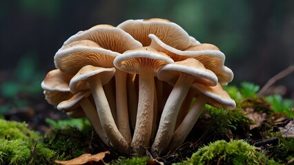 pleurotus mushroom growing in forest