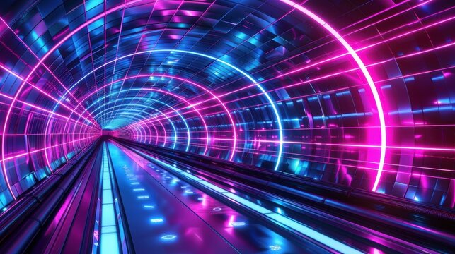 Futuristic Neon Tunnel: High-Tech Vibe for Digital Products or Sci-Fi Themes