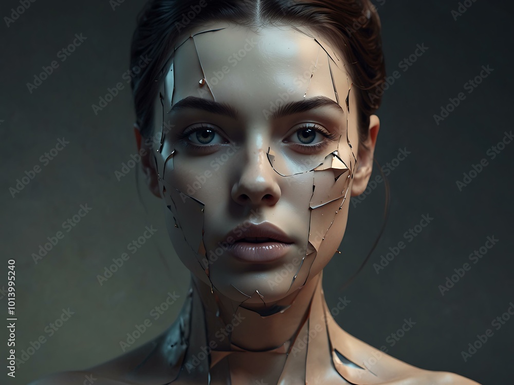 Poster 3d rendering of an abstract surreal portrait.