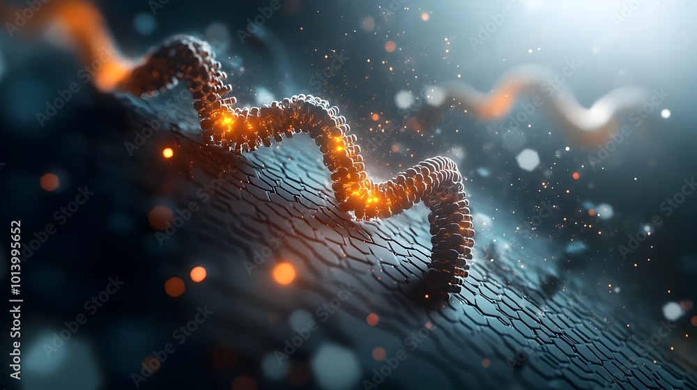 Poster innovative 3d design depicting the convergence of blockchain dna sequencing and bioinformatics for t