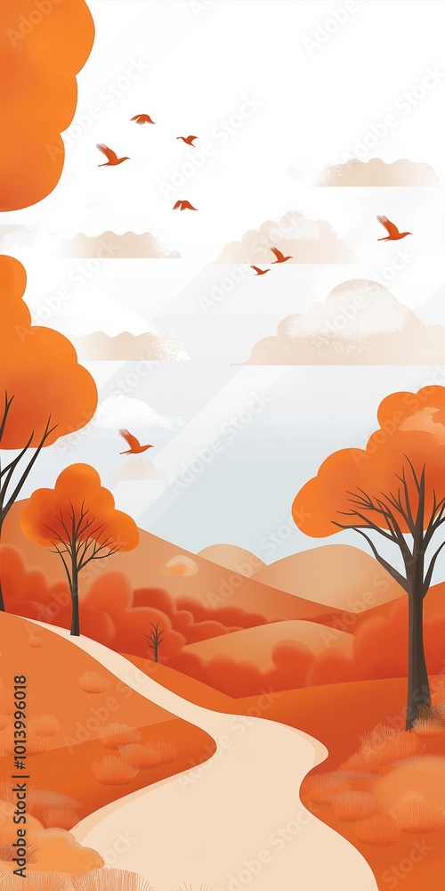 Poster a serene and peaceful scene of a forest with a path leading through it. the path is surrounded by ta