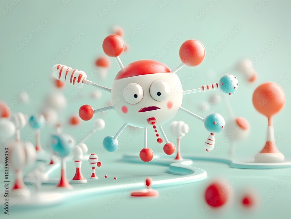 Poster a whimsical and imaginative interpretation of the insulin molecule transforming it into a character 
