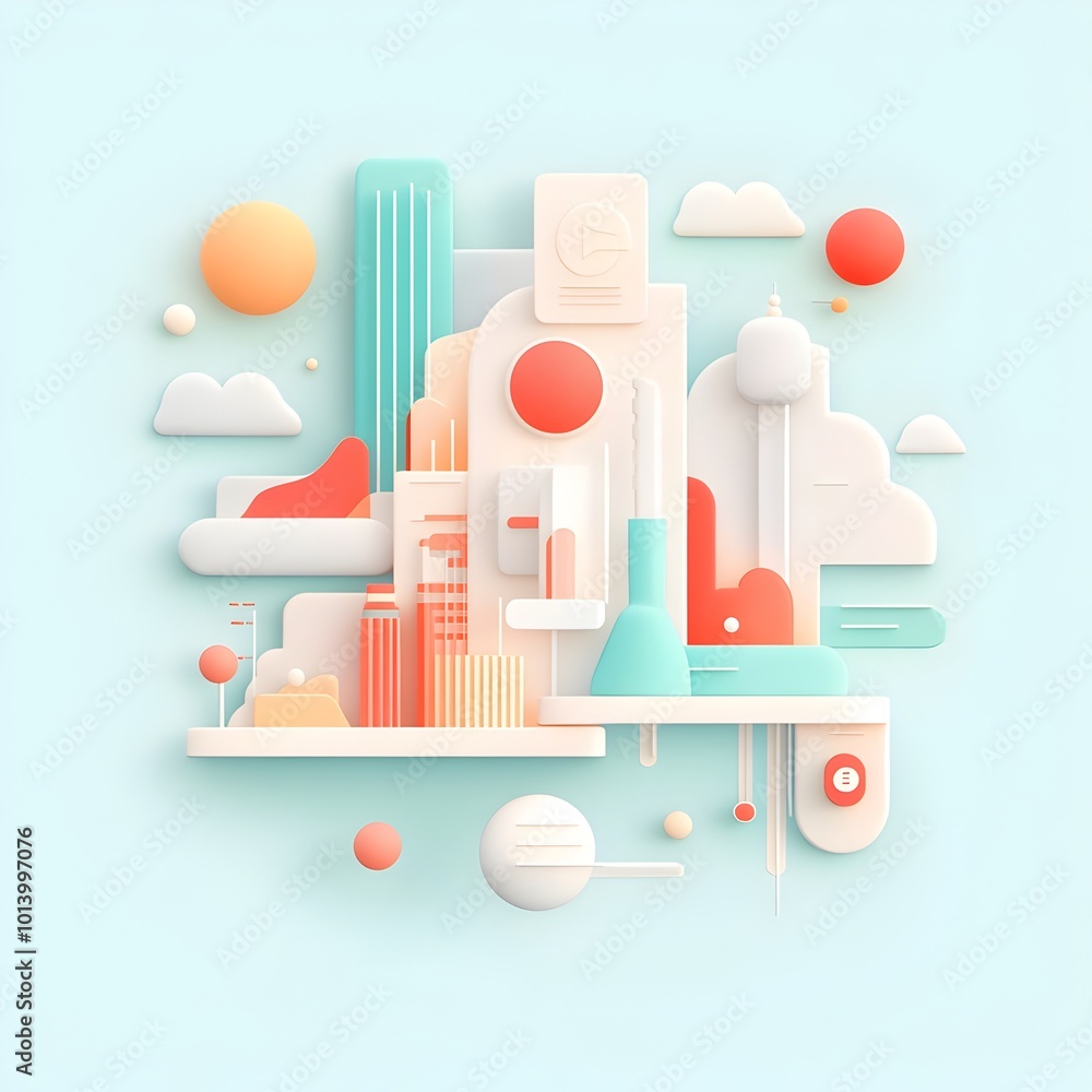 Poster crisp geometric digital interface featuring soft color gradients data processing visualization and o