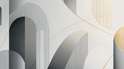 Fototapeta premium Elegant abstract composition with curved arches, fine lines, and muted gray tones, creating a modern, minimalist look. Subtle gold accents add warmth. AI generative.