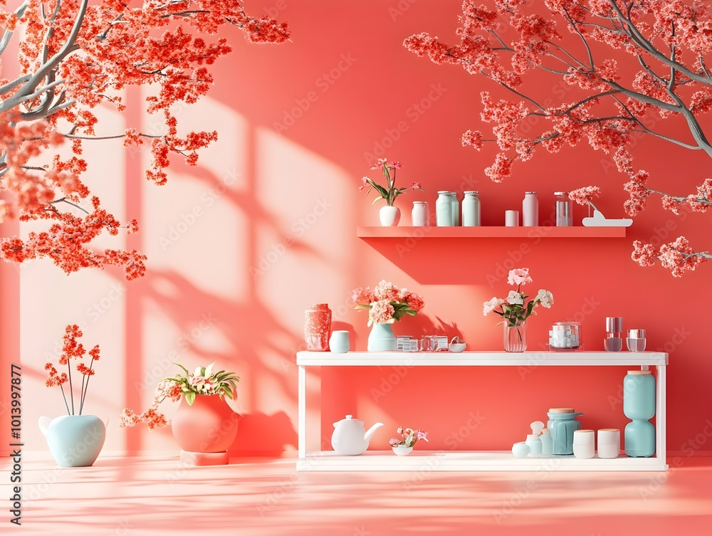 Aufkleber visually striking 3d studio scene featuring a vibrant magenta backdrop minimalist floor and wall dis