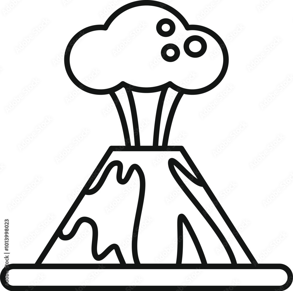 Poster simple line drawing of an erupting volcano with ash cloud