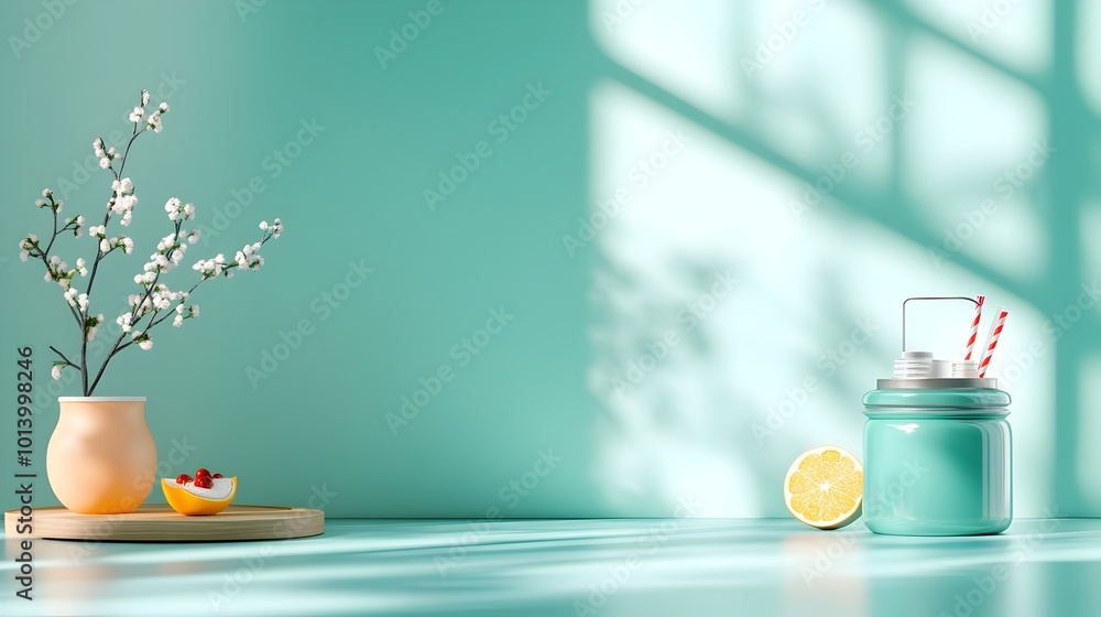 Poster minimal 3d studio room with solid color background empty floor and wall product podium shadow overla