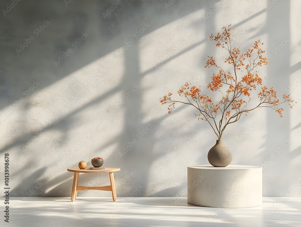 Poster minimalist 3d studio backdrop with clean marble textured walls and floor creating a serene and sophi