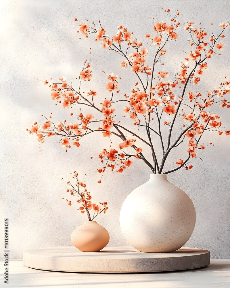 Poster a 3d rendered studio environment with a patterned geometric backdrop a simple product plinth against