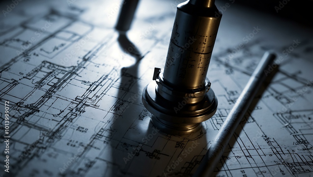 Poster a close-up of architectural blueprints highlighted by backlighting.