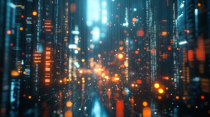 Fototapeta premium Abstract digital city with glowing lights and lines, futuristic concept.