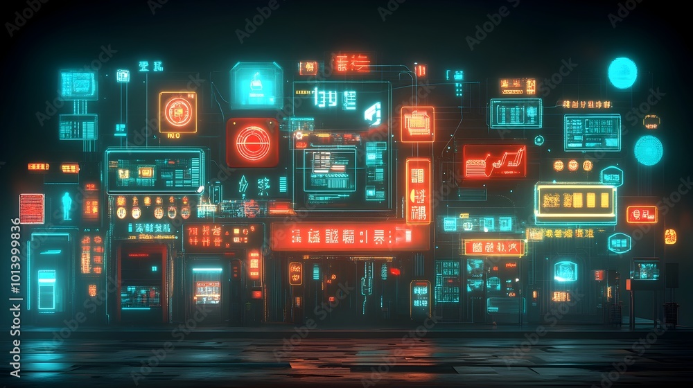 Poster a futuristic digital landscape with floating data cubes glowing wireframe structures and advanced te