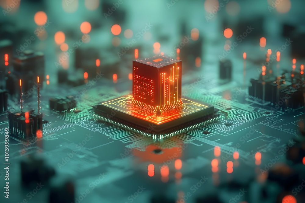 Poster mesmerizing digital landscape with an intricate network of glowing circuits holographic projections 
