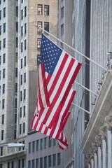 American flag in Wall Street. United States of America.