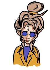 Illustration of a beautiful young woman wearing sunglasses and a coat.