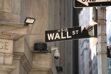 Iconic Wall Street Sign with Blurred Financial District Background