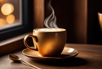 Obraz premium detailed close warm coffee cup whimsical steam rising above cozy view that evokes perfect morning experience, brew, mug, espresso, latte, cappuccino