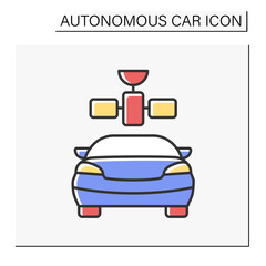 Fototapeta premium Self-driving car color icon. Car-makers satellite network. Satellite system, multiple sensors, and vehicle control system. Autonomous car concept. Isolated vector illustration