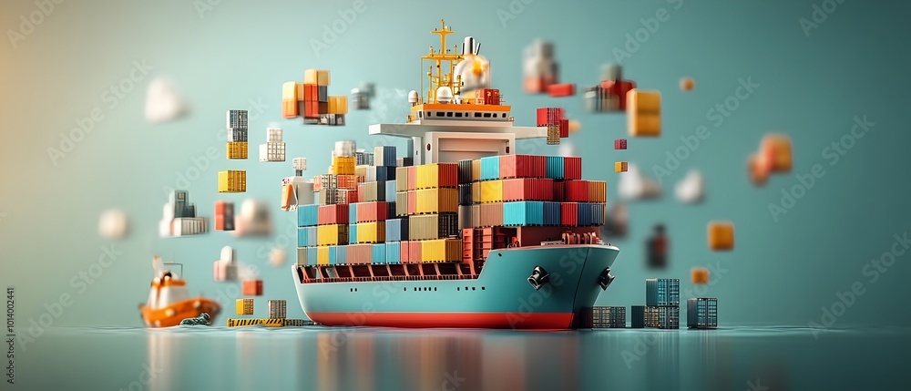 Poster sleek and efficient cargo container transport ships equipped with automated loading and unloading sy