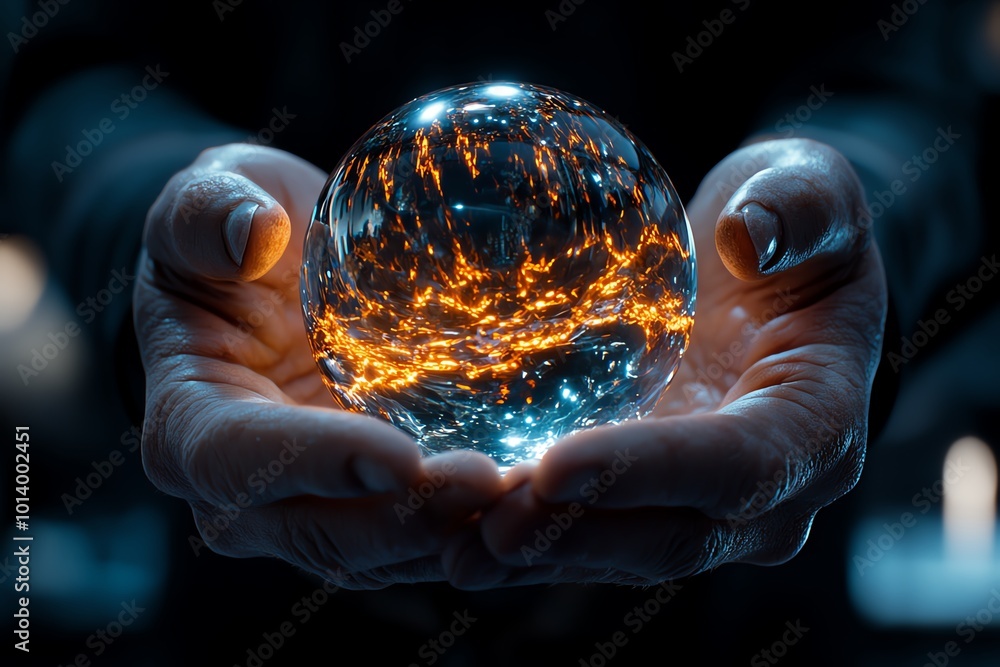 Poster wizard holding a glowing orb, reflecting on the spells and magic of yesterday, with mystical light s