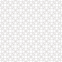 Vector geometric seamless pattern. Antique ornament texture with curved lines, crosses, circles, flower silhouettes, lattice. Subtle gray and white abstract repeated background with medieval motifs