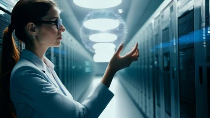 Woman IT specialist engineer system administrator server room backend software hardware female girl security cloud computing AI training expert specialist technology data analyst network cybersecurity