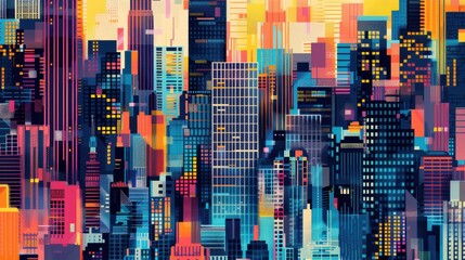 Obraz premium Vibrant Pixelated Abstract Cityscape for Urban Lifestyle and Fashion Campaigns