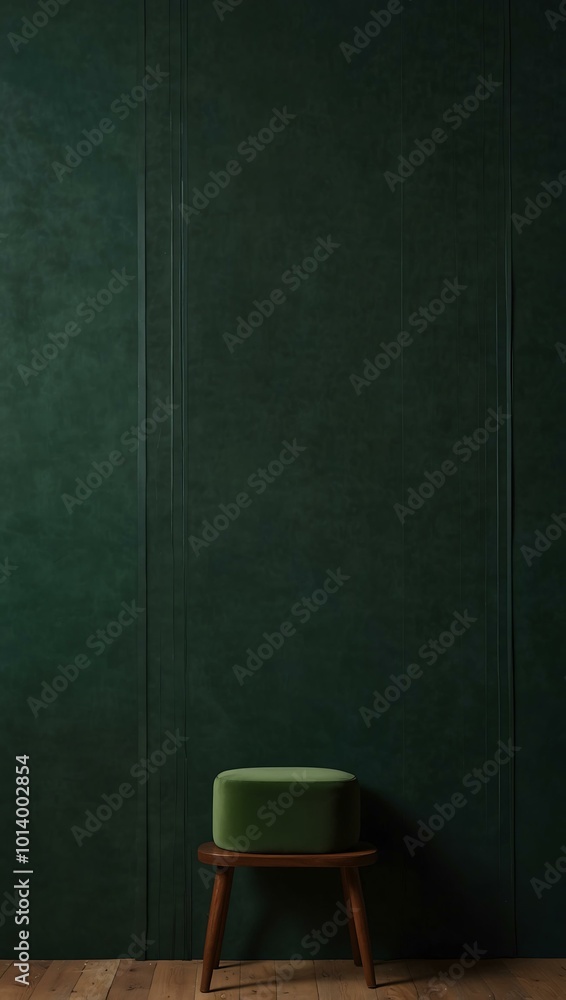 Poster a dark green backdrop features a vertical line flanked by two others, suggesting depth.
