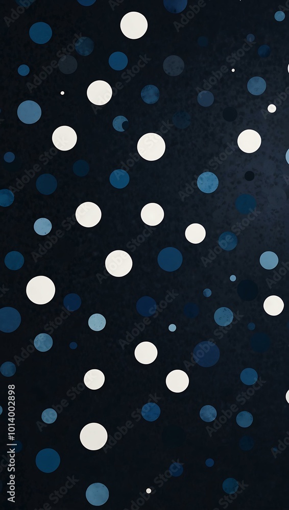 Poster a dark blue backdrop scattered with white dots, adding depth and a touch of randomness.