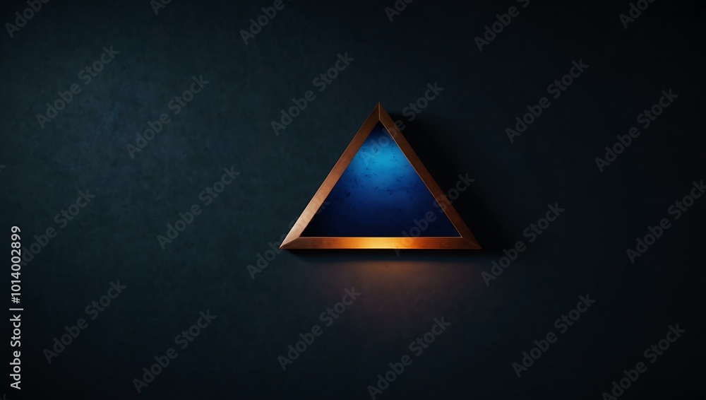 Poster a dark blue triangle with copper edges illuminated from above against a solid backdrop.