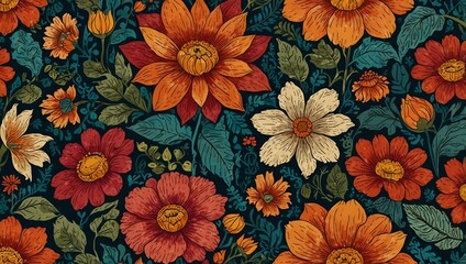 A detailed flower pattern with bright colors and exquisite lines showcasing nature's beauty.