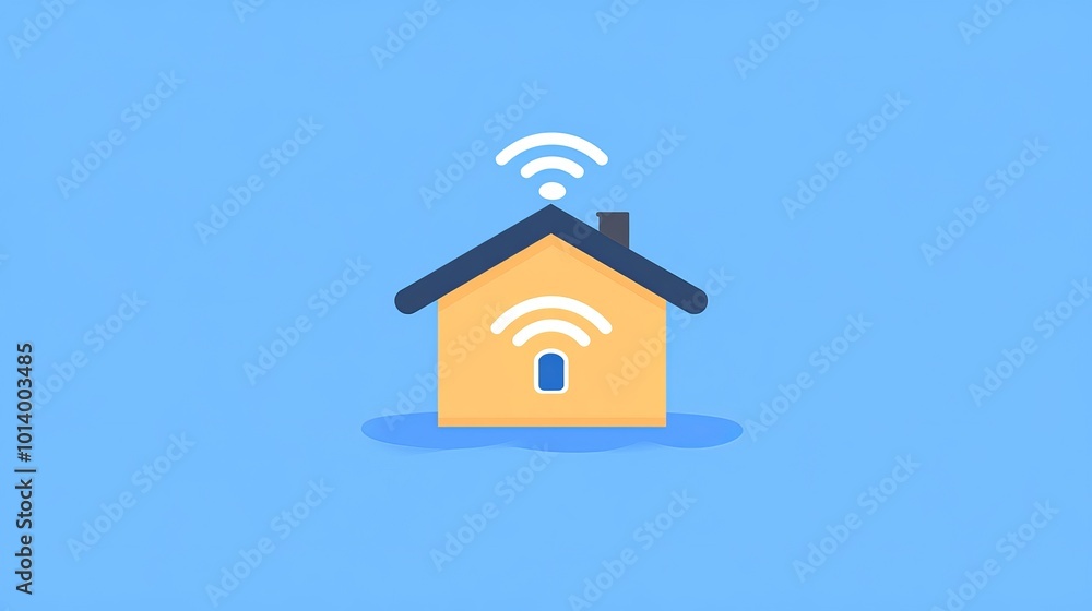 Poster smart home symbol on a blue background representing wireless technology a flatstyle vector illustrat