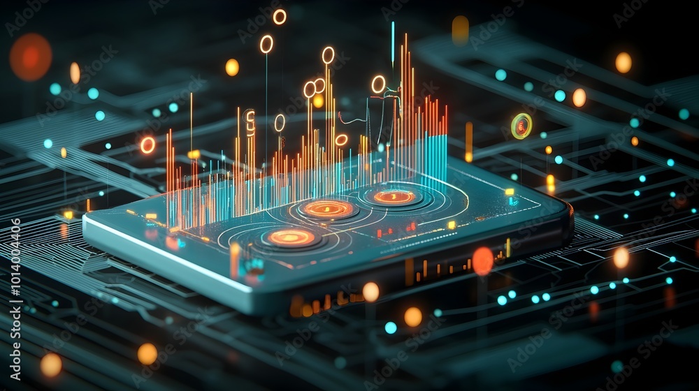 Poster zoomed in view of a blue market trading chart scrutinizing financial trends with detailed candlestic