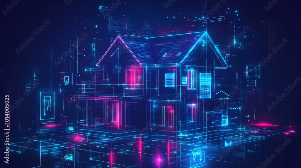 Poster smart home technology conceptual banner the internet of things iot with automation and data exchange
