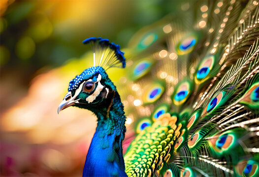 Pav&atilde;o Azul brasileiro, com plumas coloridas