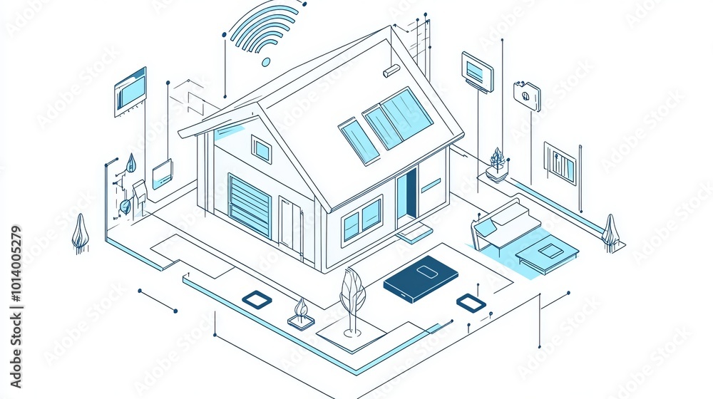 Poster smart home wireframe vector icon in an isometric view illustrates the concept of a smart home integr