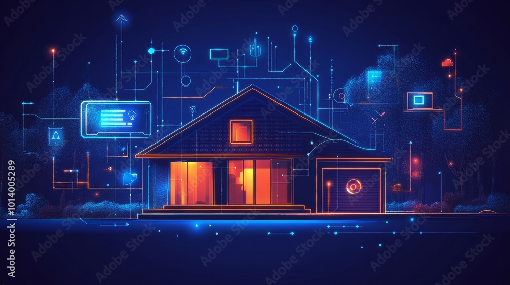 Poster smart home technology conceptual banner the internet of things iot with automation and data exchange