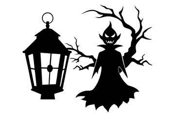 Halloween Lantern, Halloween Silhouette Illustration 