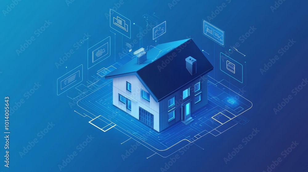 Poster smart home wireframe vector icon in an isometric view illustrates the concept of a smart home integr