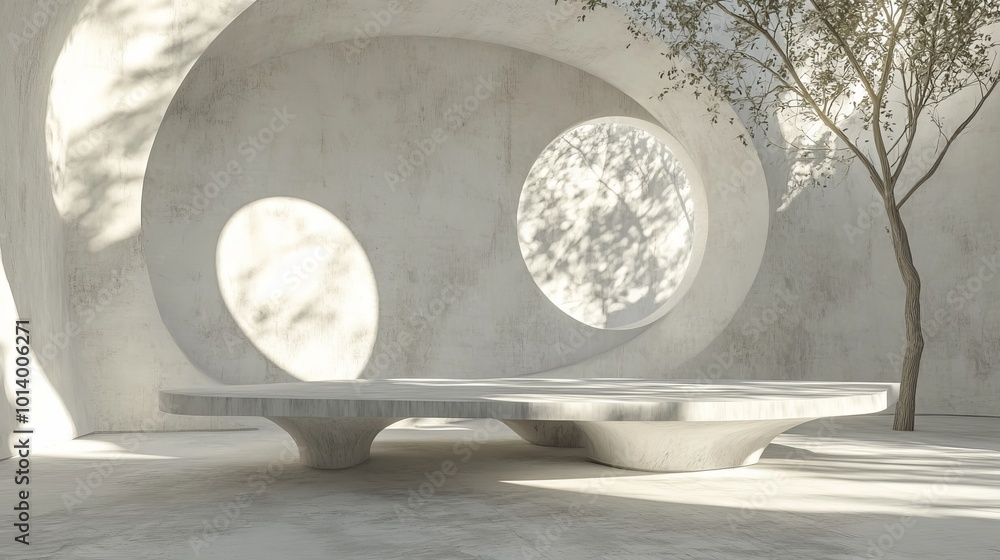 Poster total white project draft of an abstract empty interior features grunge textures round and curved st