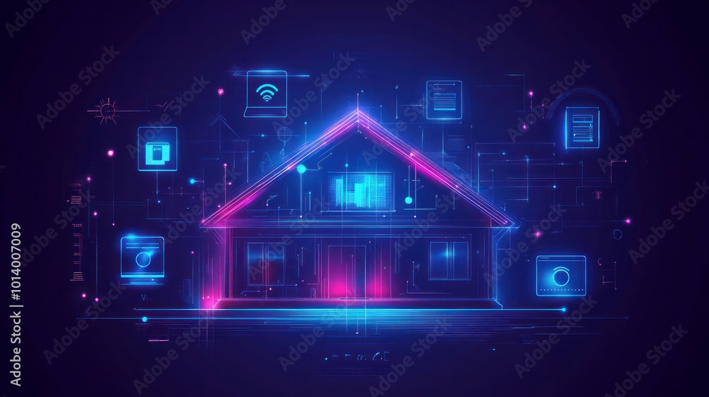 Poster vector conceptual banner for smart home technology illustrates the integration of iot systems and ho