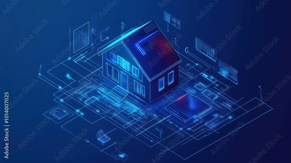 Poster vector conceptual banner for smart home technology illustrates the integration of iot systems and ho