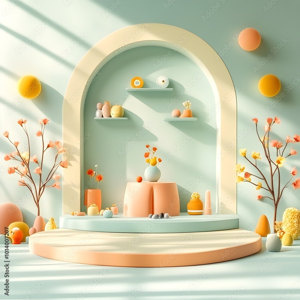 Poster minimalist 3d studio interior featuring an empty room with a product display podium soft shadows fro