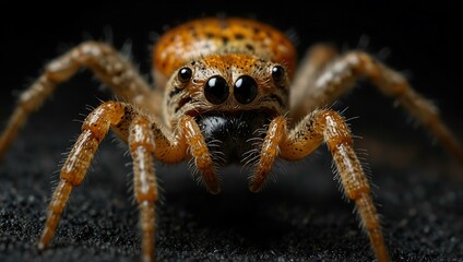 A highly detailed zoomed-in spider on a black background.