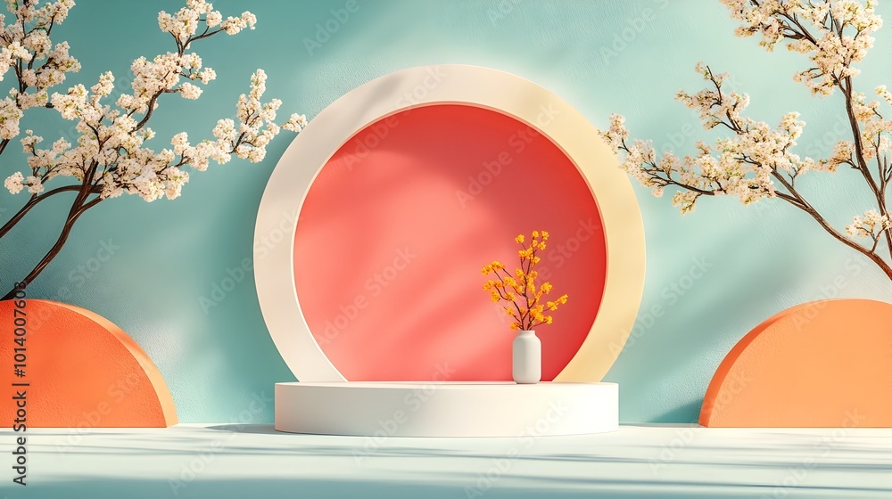 Poster minimalist 3d studio room with muted pastel backdrop empty clean floor and wall product podium in th