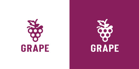 Minimalist grape logo illustration with simple leaves, suitable for fruit shops and fruit plantations