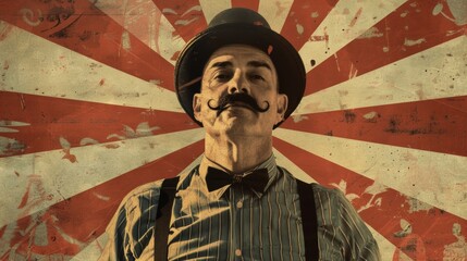 Retro Circus Poster: Vintage Man with Mustache in Bowler Hat for Marketing Campaign