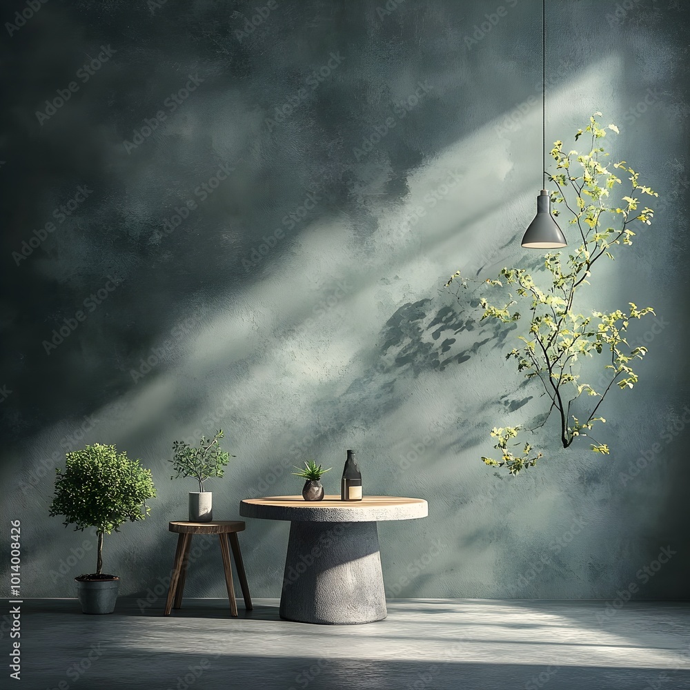 Poster minimalist 3d studio scene showcasing a product display with a gray backdrop empty floor and wall so