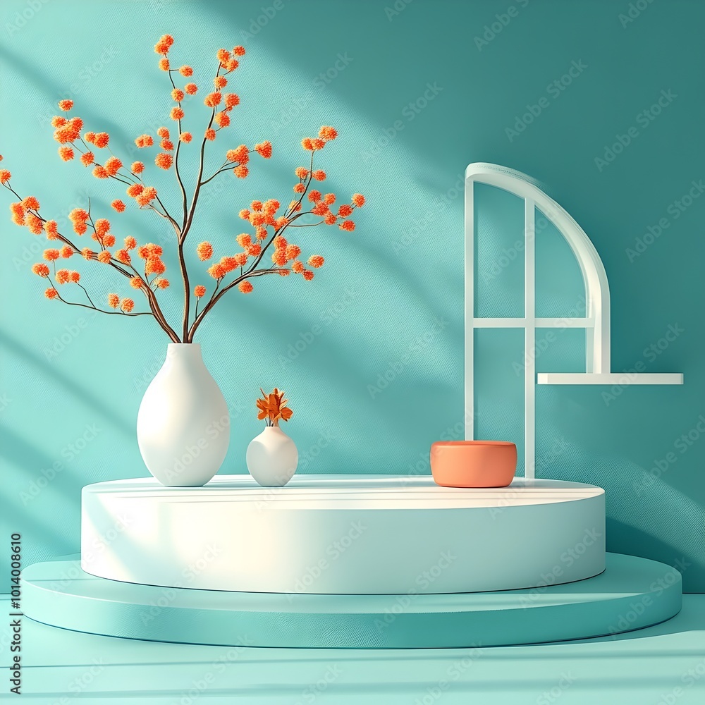 Poster minimalist and elegant 3d studio space featuring an azure blue backdrop empty stage and dramatic sha
